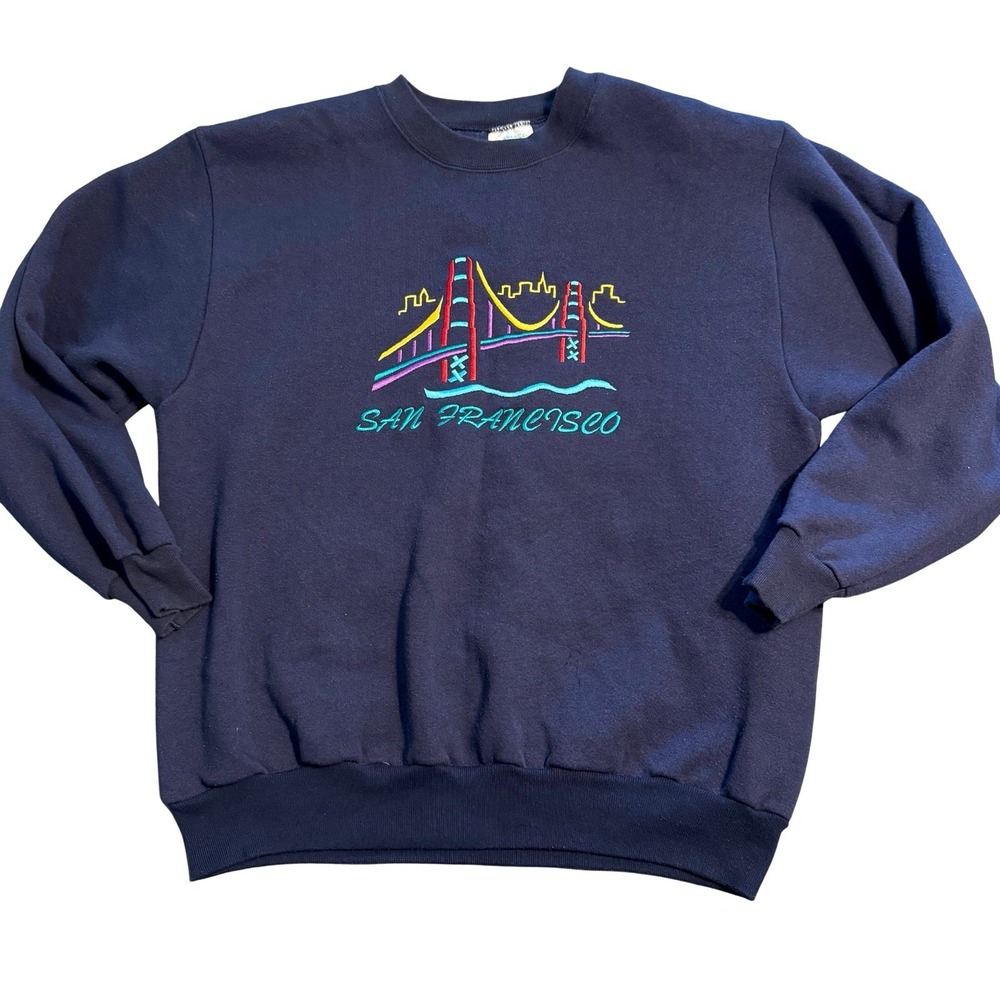 Vintage San Francisco Golden Gate Bridge‎ Sweatshirt XL Embroidered Navy 90's